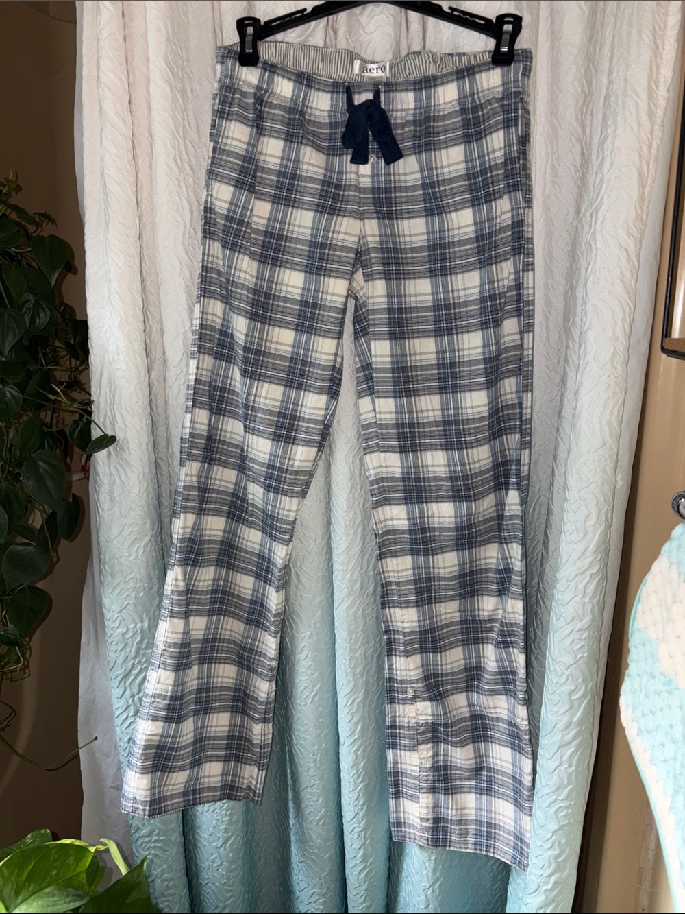 Aero Blue & White Plaid Cotton Lounge Pants